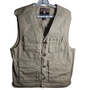 Duluth Trading Co Mens Utility Vest Tan Canvas Work Fishing Hiking Outdoor M